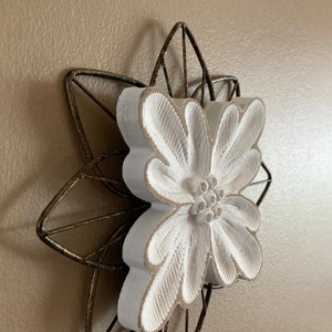 White Rustic Wood Flower on Distressed Gold Metal Background Wall Art