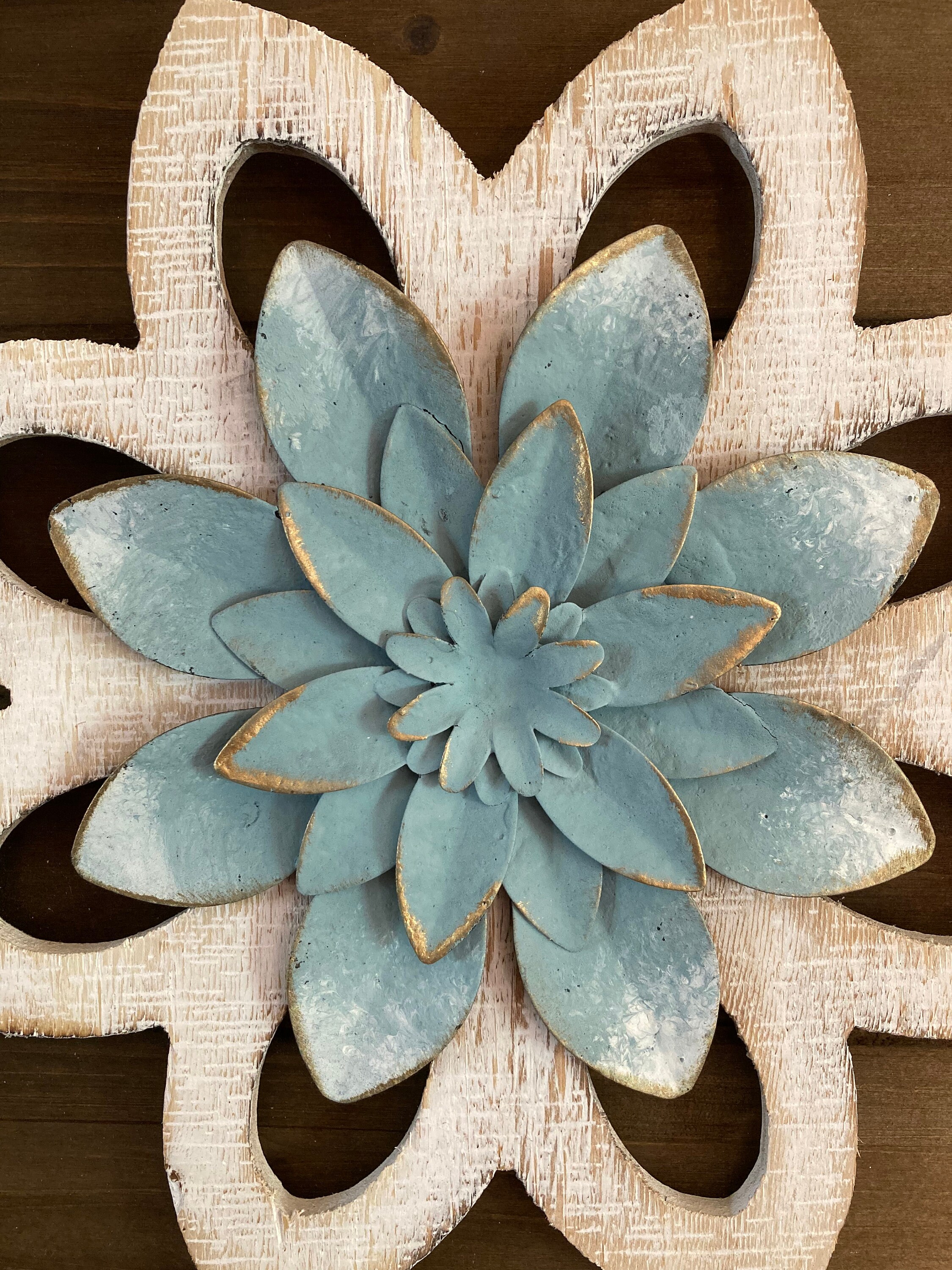 Whitewash Rustic Flower Wood Wall Decor / Farmhouse Blue and Etsy