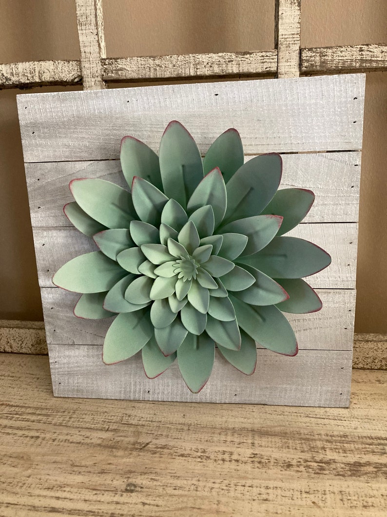 Green Metal Succulent Wall Art Whitewash Farmhouse Flower Etsy
