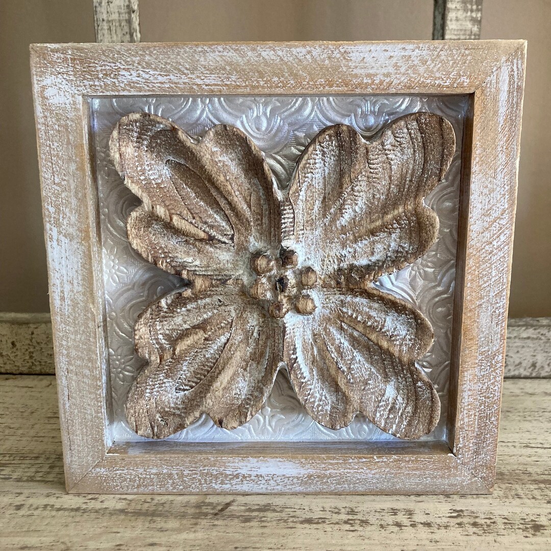 Rustic Elegant Natural Wood Flower Wall Art in Whitewash Box Etsy