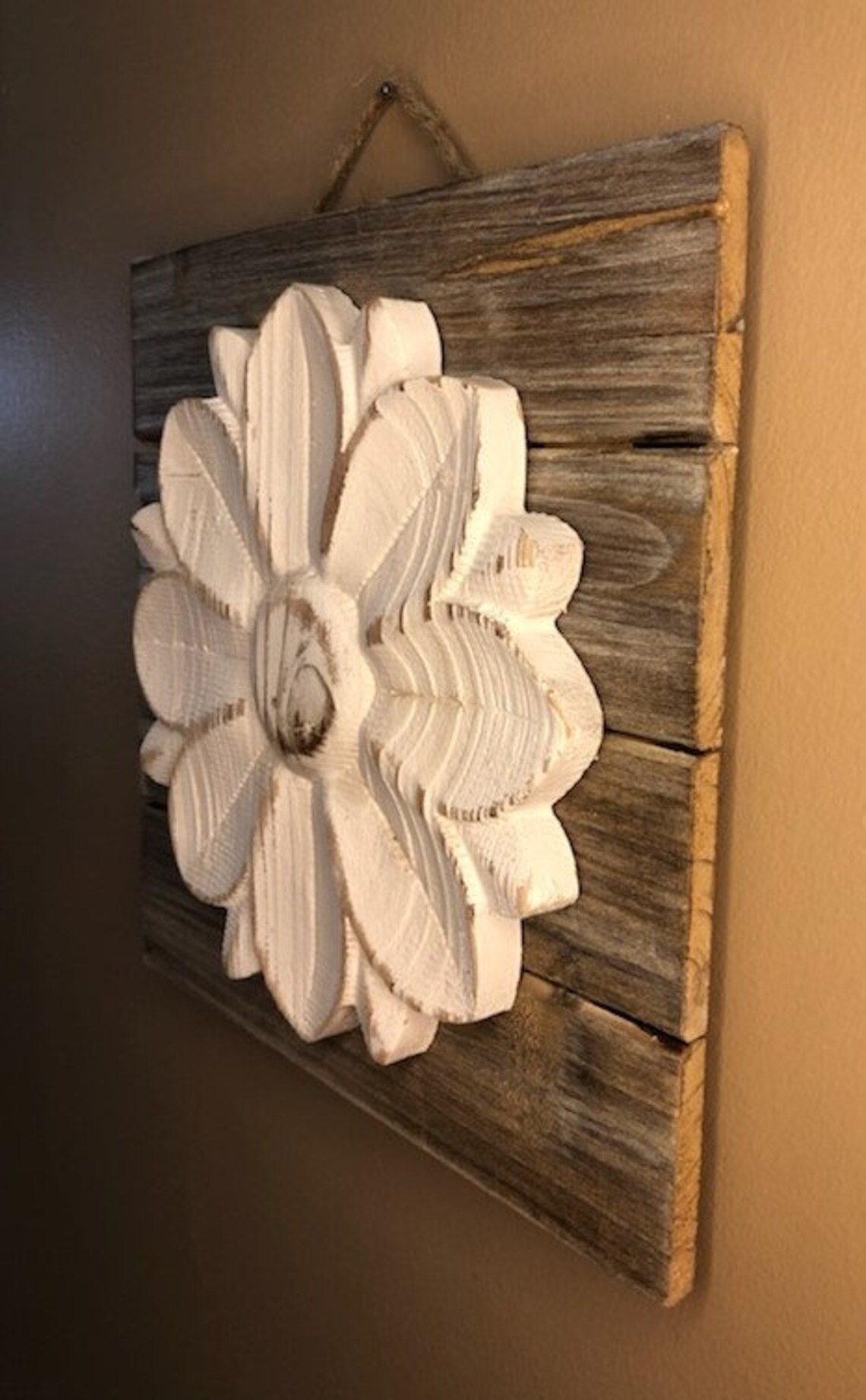 Stunning Whitewash Wood Flower on Stained Wood Pallet Wall Art Etsy