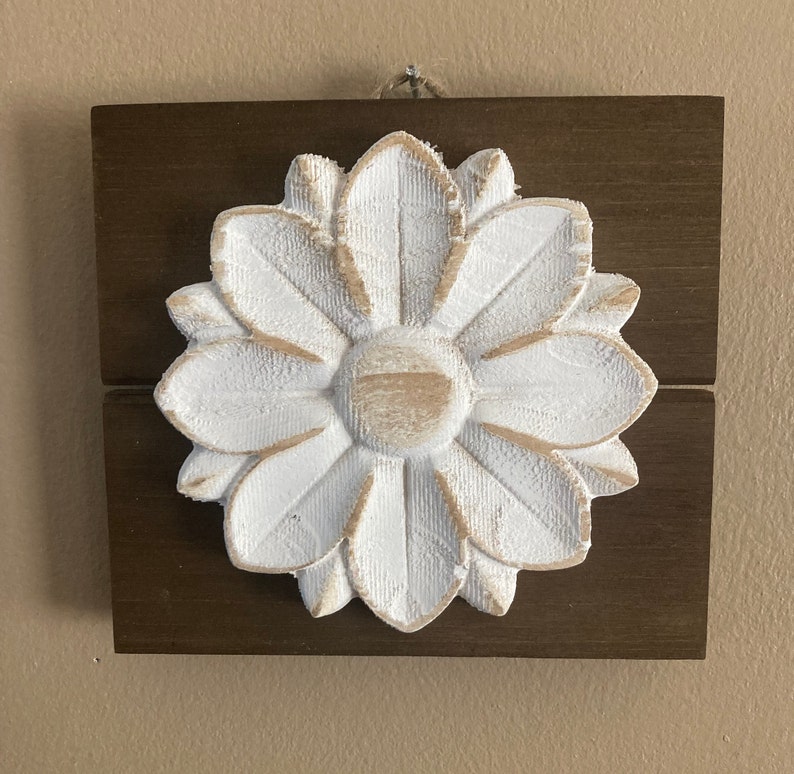 Set of 3 Carved Wood Flower Wall Decor/rustic Farmhouse Etsy