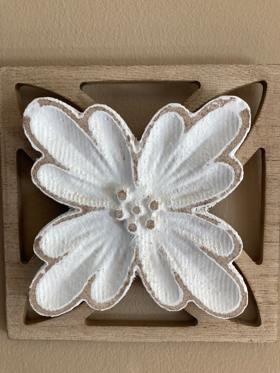 Rustic/country Wood Cutout Wall Art, Farmhouse White Flower Wall Decor