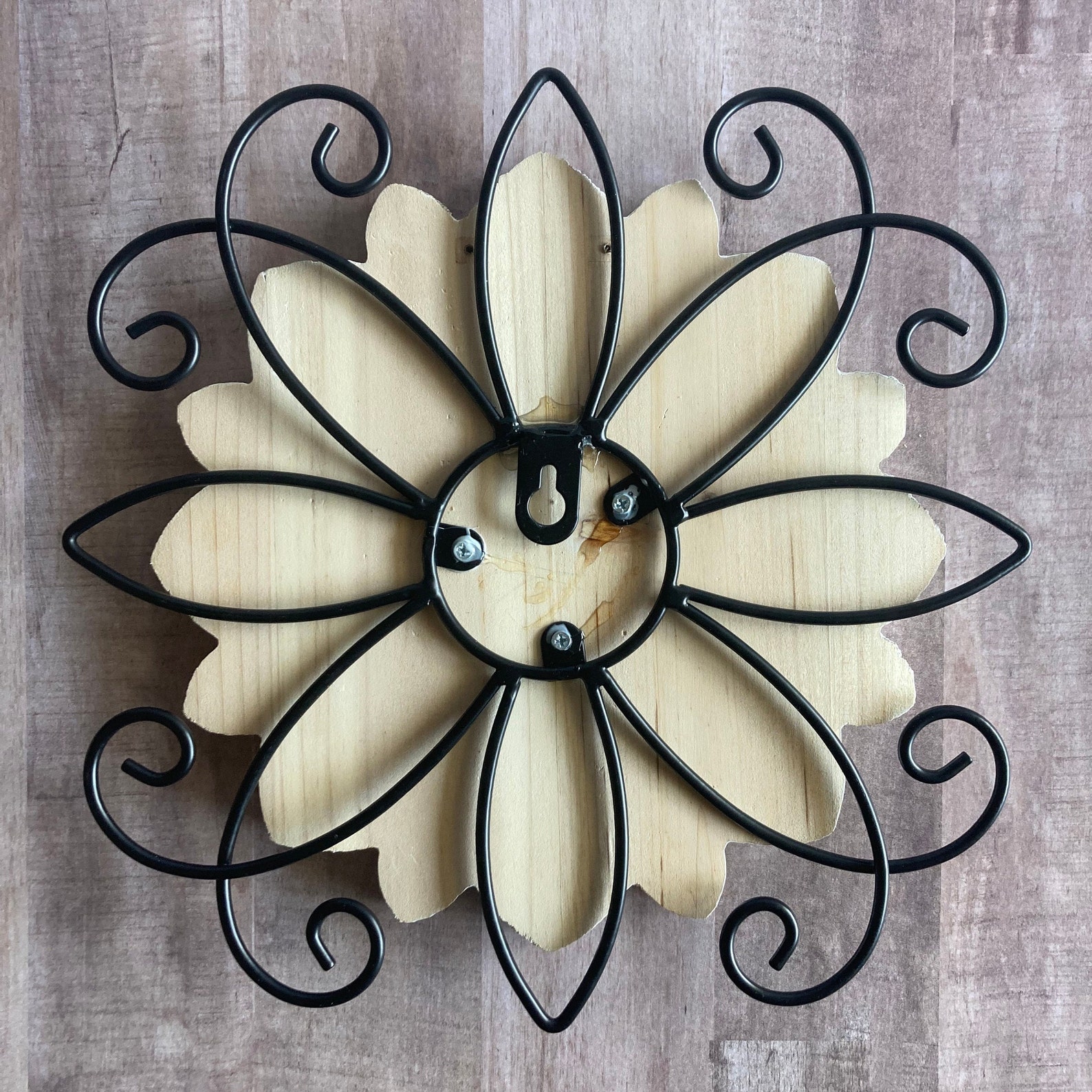 Whitewash Wood Flower on Black Metal Frame Wall Decor Black Etsy