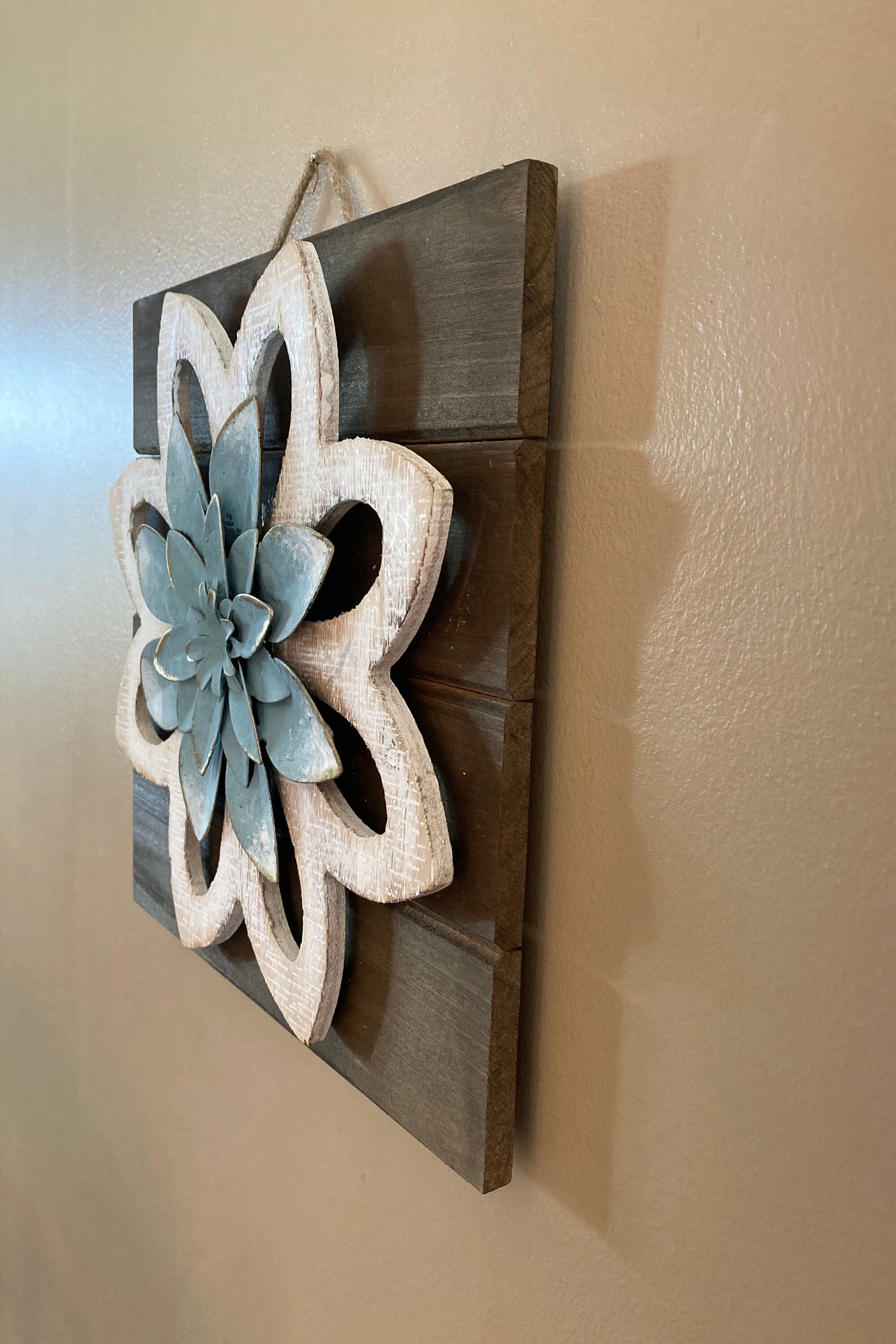 Whitewash Rustic Flower Wood Wall Decor / Farmhouse Blue and Etsy