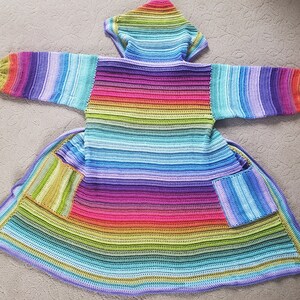Scrappy Rainbow Crochet Hooded Cardigan