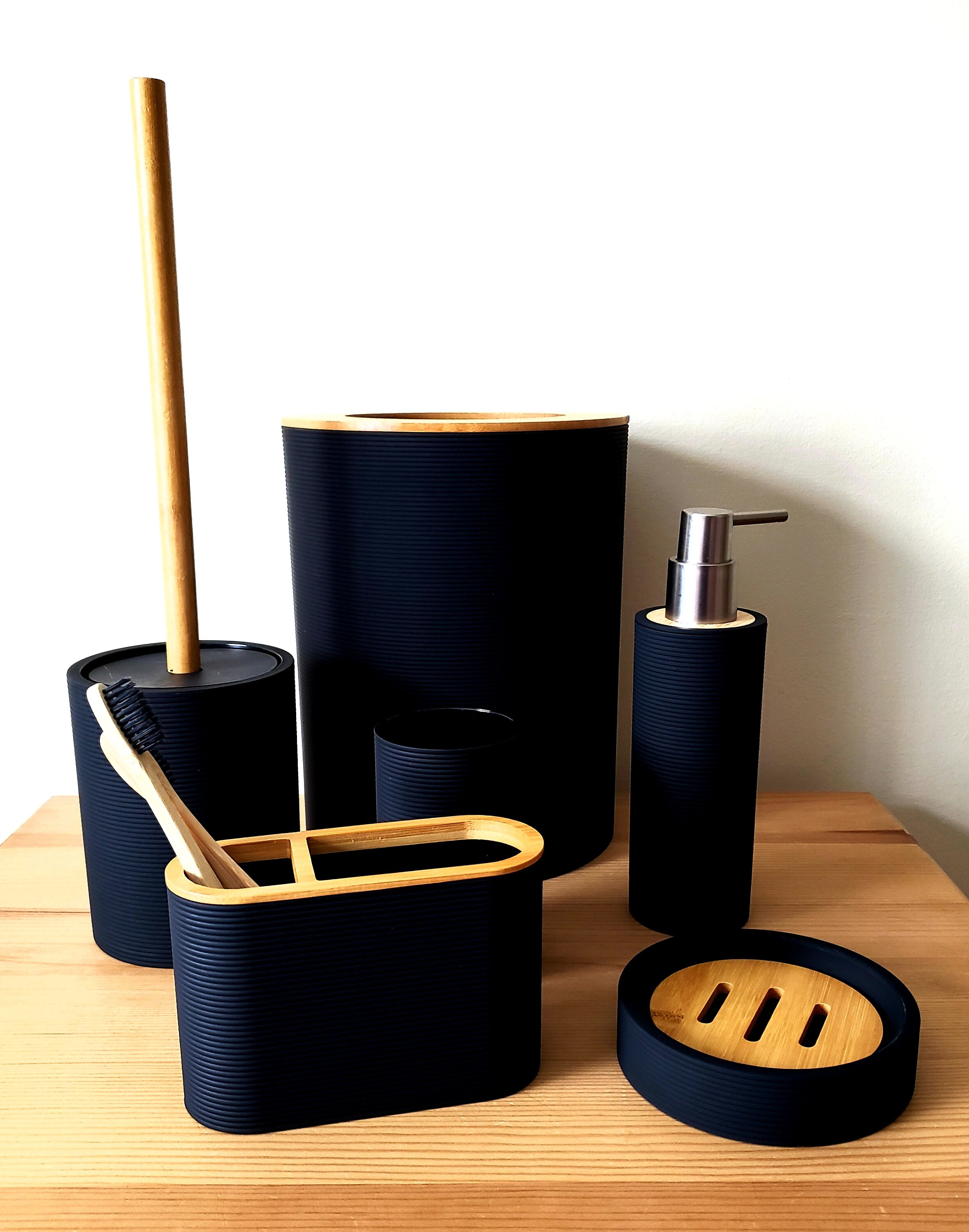 Bamboo Bathroom Set Black Bathroom Accessories Toothbrush Etsy