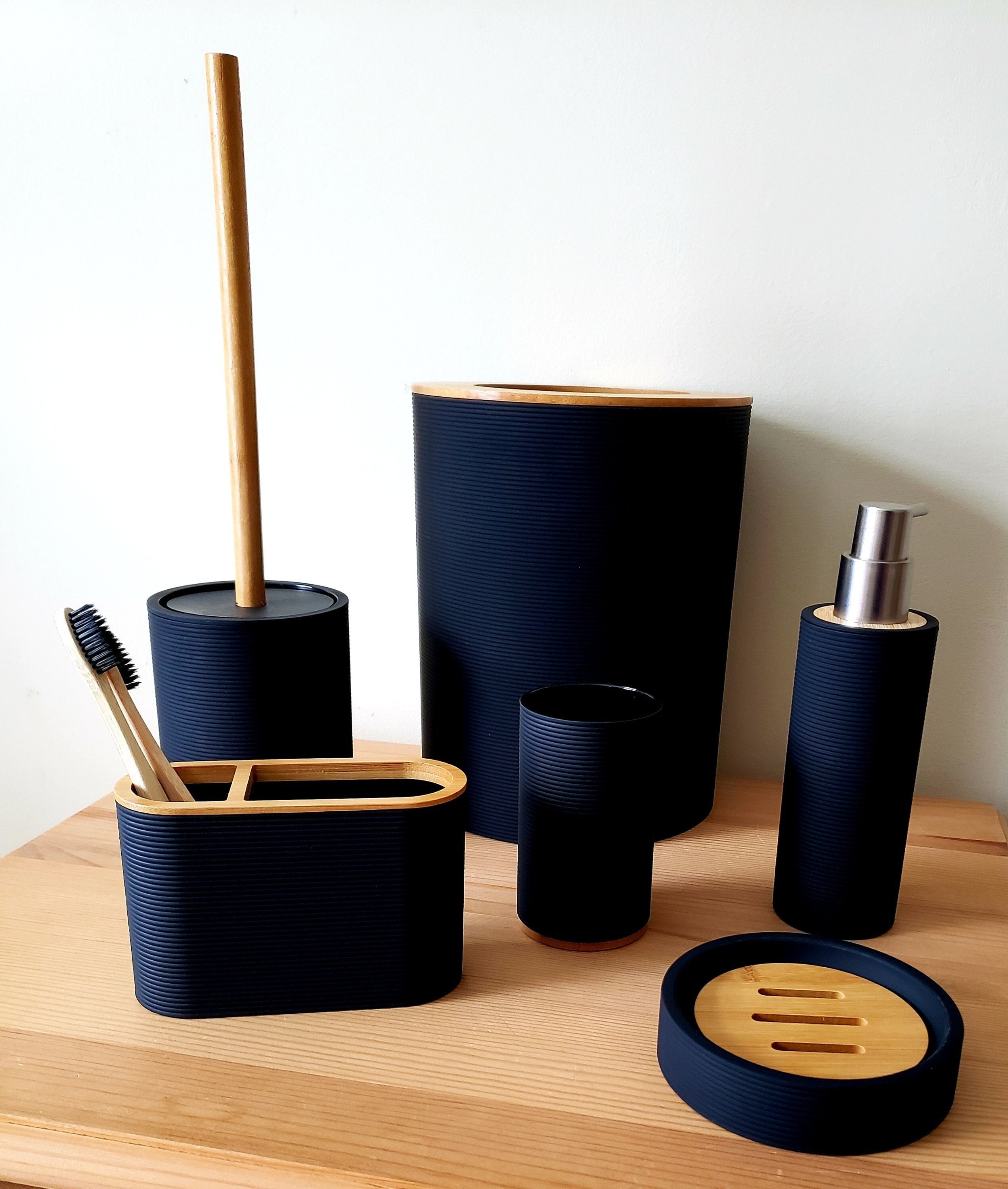 Bamboo Bathroom Set Black Bathroom Accessories Toothbrush Etsy