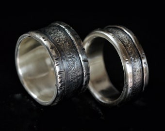 Original Eheringe im Wikinger-Stil, Ehering-Set aus 925er Silber, Ehering für Herren, rustikale Ringe aus Sterlingsilber