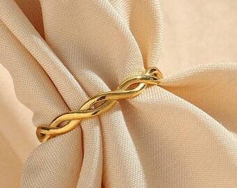 Minimalist Braided Twisted Thin Gold Ring, 18k Gold Plated Stacking Ring, Gold Band Ring, Gold Chain Ring, Gold Twist Ring, Matte Gold Ring