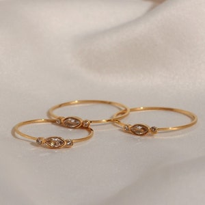 Dainty & Tiny Baguette Round CZ Ring, 14k Gold Plated CZ Ring, Waterproof Tarnish Free Zircon Ring