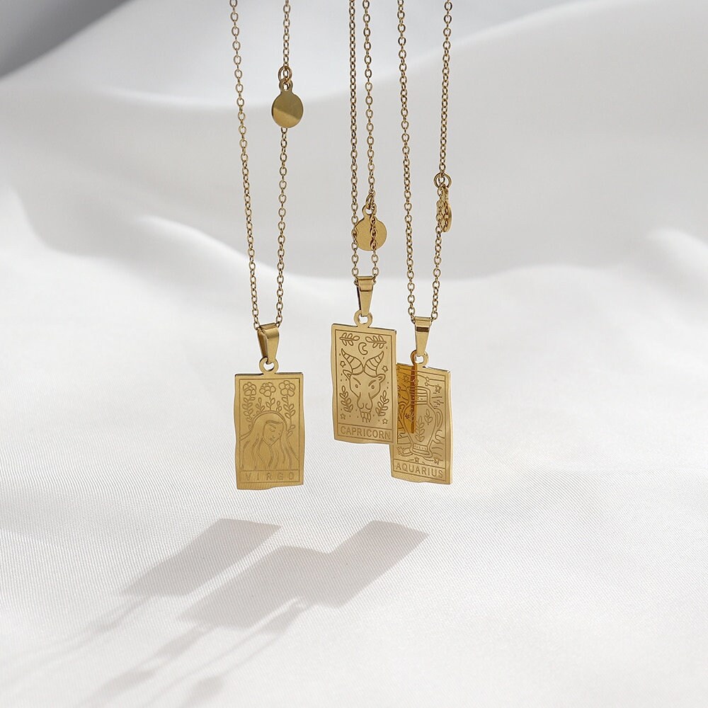Zodiac Tarot Necklace | 18k Gold Plated Tarot Card Necklace | Silver …