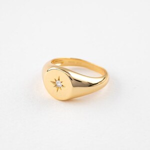 Gold CZ Signet Ring Star Signet Ring Gold Statement Ring - Etsy