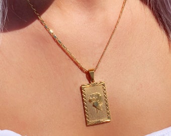 Rectangular Rose Medallion Pendant 