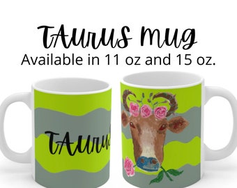 Zodiac Taurus Garden White Ceramic Mug, Zodiac Sign Mug, Zodiac Gift for Mother's Day, Zodiac Taurus Gift for Gardener,