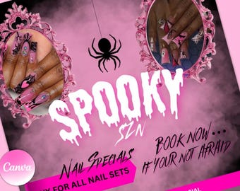 Gruseliger Oktober Nagel Flyer, Halloween Vorlage (Canva Digital Download)