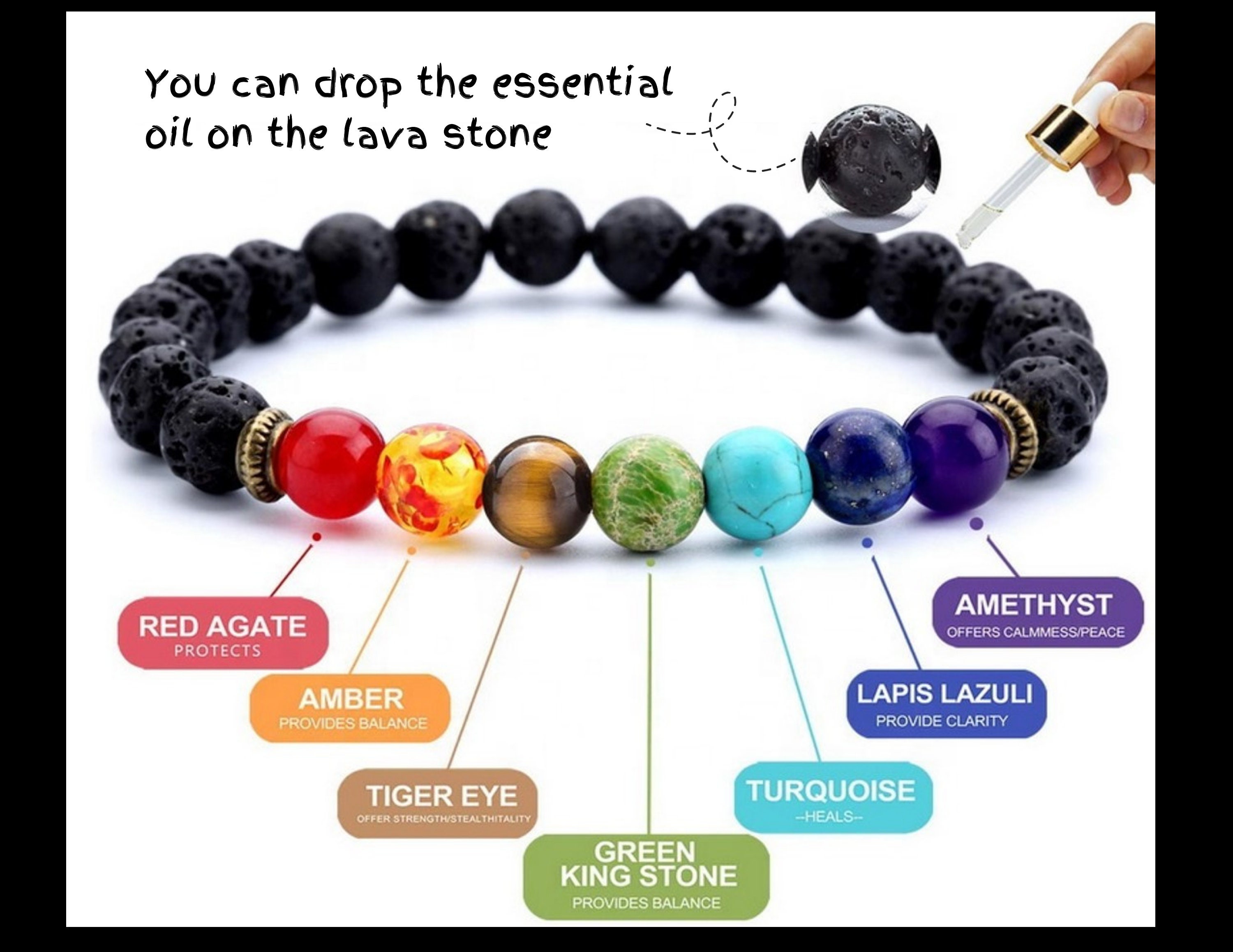 Chakra Crystal Bracelet with Lava Stone Diffusers Yoga and Meditation bracelet Healing crystals Lava bead bracelet Adjustable strap