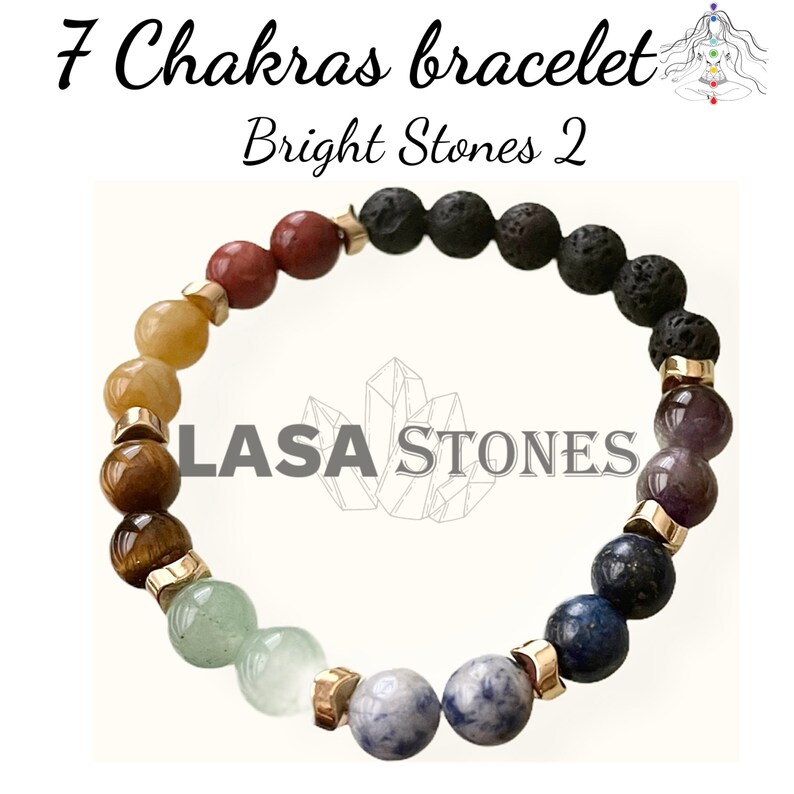 Lava Stones and Real 7 Chakra Stones Bracelet Crystals and - Etsy