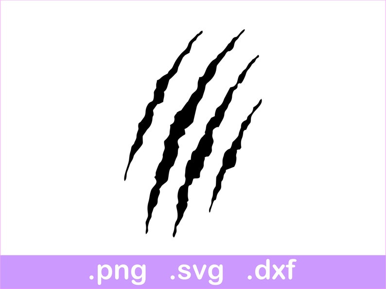 May include: Black and white silhouette of three claw marks, resembling a scratch or tear.