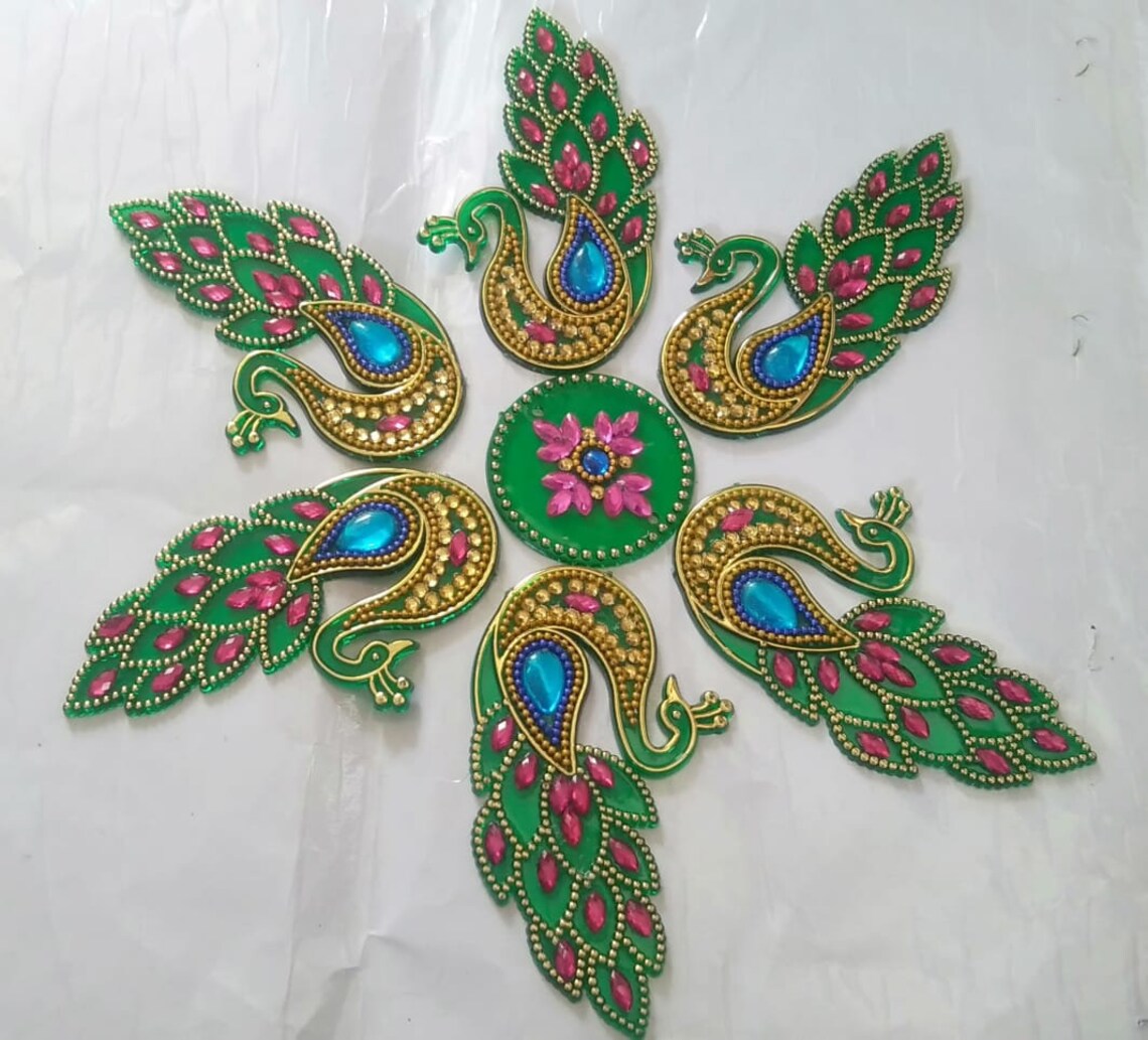 Hand made Plastic Rangoli with kundan and moti work Etsy