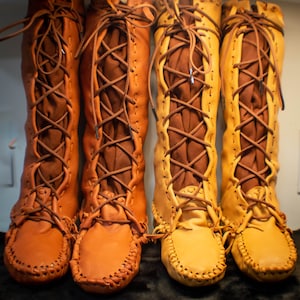 Handmade Leather Moccasin boots - Elkskin Buckskin Hunting boots hiking boots for woman and men