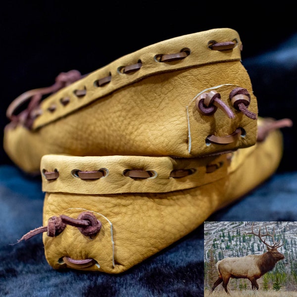 Handmade Buckskin Moccasins – Top-Grain Leather, Traditional Construction