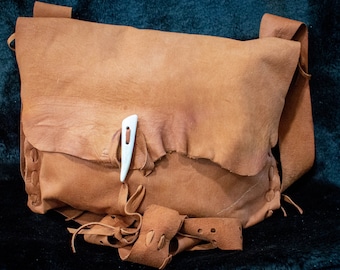 Deerskin Possibles Bag - Handmade leather braintan buckskin crossbody bag.