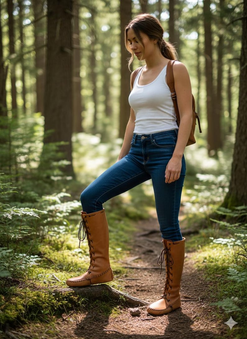 Handmade Leather Moccasin boots - Elkskin Buckskin Hunting boots hiking boots for woman and men image 2