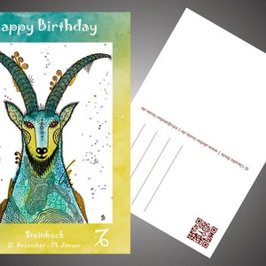 Geburtstagskarte - Happy - Birthday - Grußkarte - Sternzeichen - Steinbock - Postkarte DIN A6