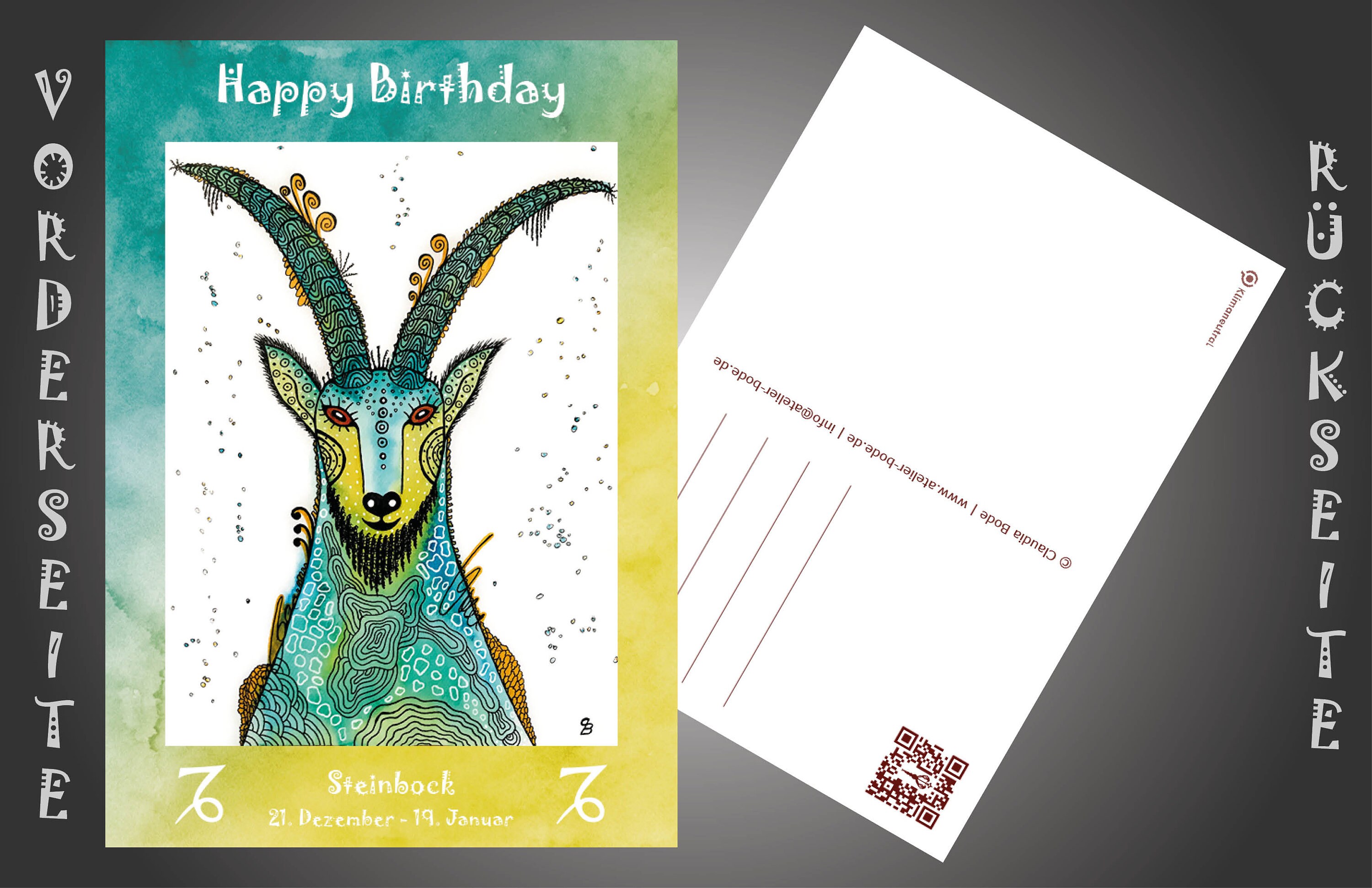 Geburtstagskarte Happy Birthday Grußkarte Sternzeichen Steinbock
