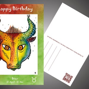 Geburtstagskarte - Happy - Birthday - Grußkarte - Sternzeichen - Stier - Postkarte DIN A6