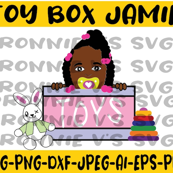 PEEKABOO GIRL svg | Black baby peeking out of toy box svg | baby girl nursery decor | Little girl with pink barrettes svg