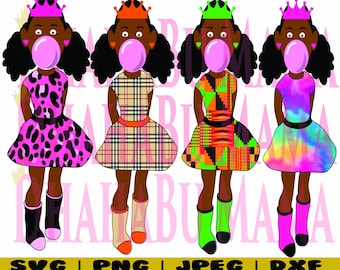 AFRO puff BUBBLEGUM girl png bundle | Black PRINCESS clipart | Black girl clipart for t-shirts, tumblers, cards | Cricut cut file bundle