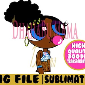 Black girl magic afro puff clipart BUNDLE| Bubble gum black girl cartoon PNG + JPEG set for shirts & tumblers | Black chibi girl download