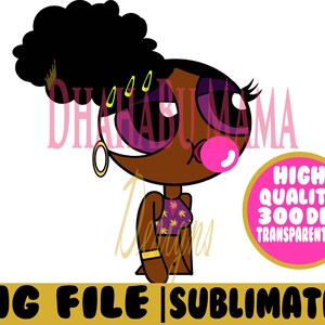 Cartoon afro puff girl |weed leaf sublimation | Digital download for sublimation | black girl chewing bubble gum png | afro puff printable