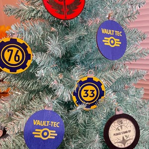 Fallout Christmas Ornaments: Vault-Tec Inspired Wooden Set of Six