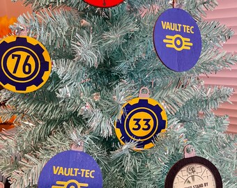Fallout Christmas Ornaments: Vault-Tec Inspired Wooden Set of Six