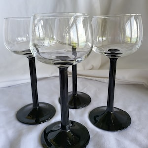 Set of 4 Cristal D&#39;Arques French Black Stemmed 3 Ounce Port Aperitif Wine Glasses