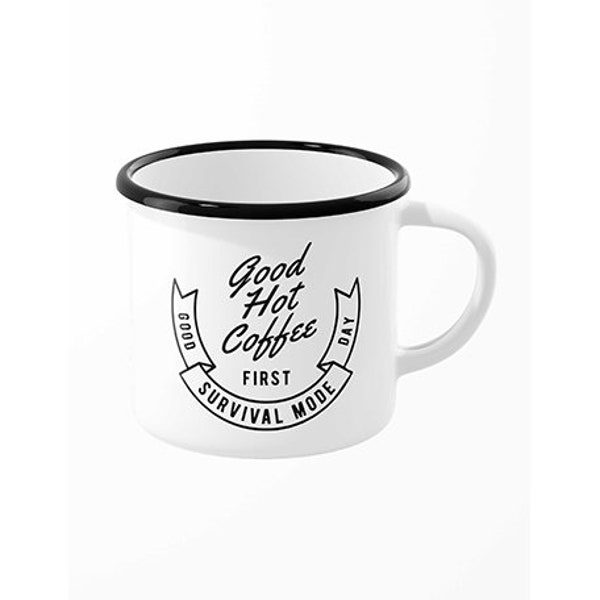 Bon Café Chaud Premier Mode de Survie Jour Extérieur Émail Tasse Kaffee Spruch Kaffeetasse Extérieur Camping Trekking Wandern Zombie Gift