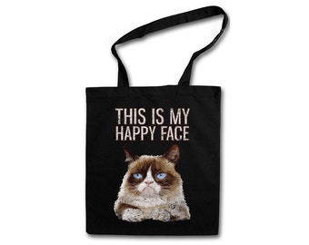 This Is My Happy Face Shopper Shopping Cotton Bag Grumpy Katze Gesicht Cat Smile Fun Cute Katzen