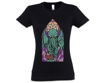 Church of Cthulhu Ladies T-Shirt Miskatonic Lovecraft Arkham Dunwich Window Religion Window Cathedral Chapel