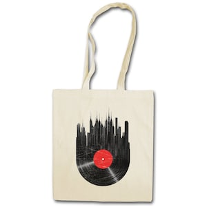 Vinyl City Fabric Bag Shopping Bag Record Club Disco Retro Music Turntable Phonograph Record Player Turntable DJ MC Collector Disc