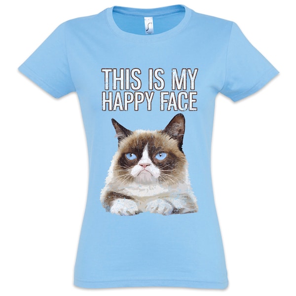 This Is My Happy Face Femme T-Shirt Grumpy Katze Gesicht Cat Smile Fun Cute Rockabella Girl Kitten Katze gatto