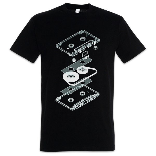 Explosion View Audio Cassette Herren T-Shirt 80s Kassette DJ Music VHS Tape Player Musik Eigties Kuzlt Retro Recorder Hörspiel Geschenk