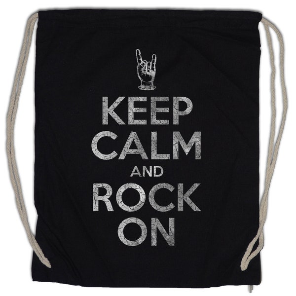 Keep Calm And Rock On Sac à Cordon Gym de Sport Mano cornuta corna Hard Rock Sign Hand Symbol Logo Fun Music Metaler Devil horns Wacken WOA