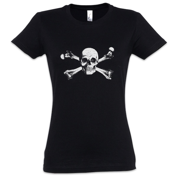 Skull & Crossbones Damen T-Shirt Skull Skulls Schädel Totenkopf Saber Säbel Sabre Scimitar Pirat Piraten Pirates Corsair Knochen Bones