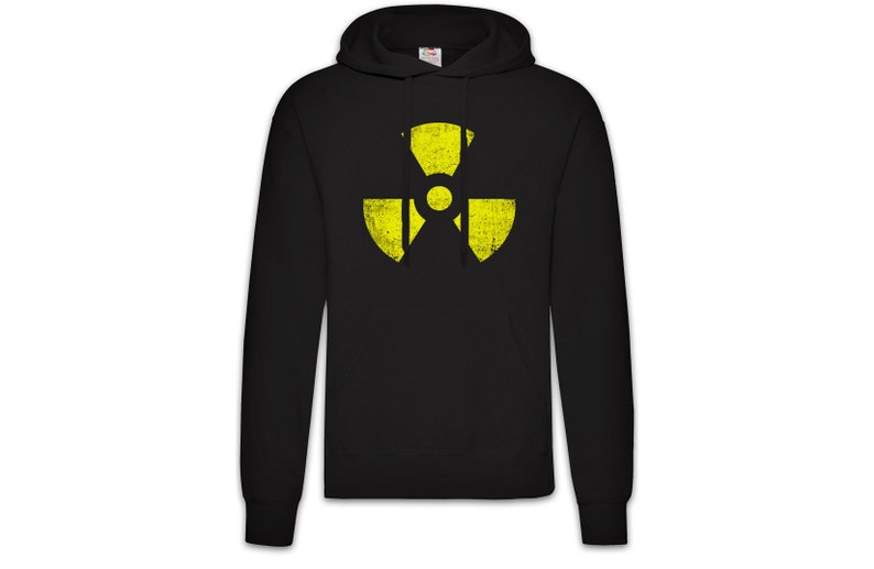 Black Radioactive Vintage Symbol Hoodie Kapuzenpullover Goth Tbbt Cyber Hardcore Logo Gothic Fallout Nuclear Sign Radioaktiv Schild Nuklear Bild 1