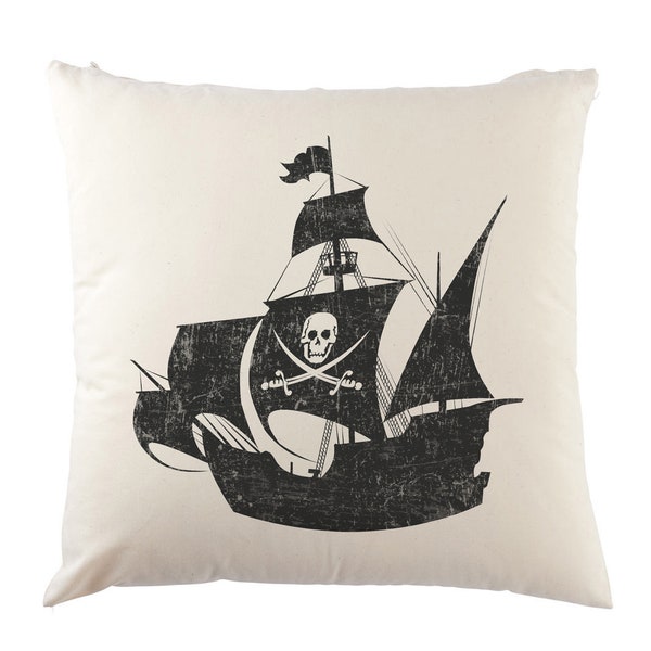 Pirate Ship Kissenbezug Kissen Piratenschiff Pirat Boot Pirates Schiff Crossbones Blackbeard Totenkopf Totenschädel Säbel Skull Flagge Fahne