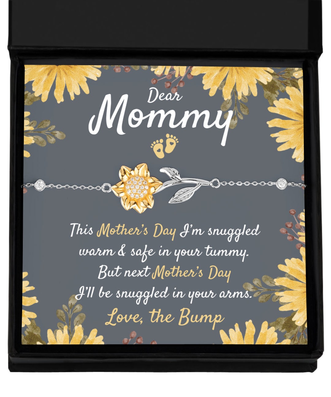 Mom to Be Mothers Day Gifts, New Mom Mothers Day Jewelry, Sunflower Bracelet, Silver 925, Mother