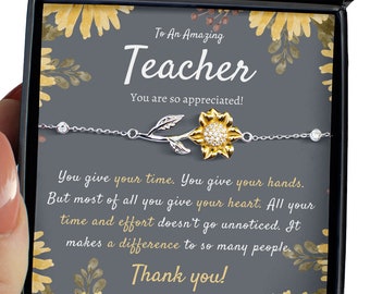 Teacher Gift, Gift for Teacher, Teacher Sunflower Bracelet, Teacher Appreciation Gift, Meaningful Gift